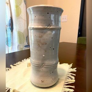 Vintage Studio Signed white bamboo cylinder art pottery vase handmade
